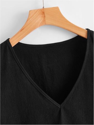 Oyoangle Women's V Neck Reck Cap Sleeve Plouse Cute Hemled Hem Babydoll Peplum Tops in Kuwait