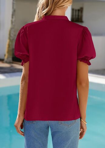 PRETTYGARDEN Women’s Puff Ruffle Sleeve Tops 2025 Summer Trendy V Neck Button Down Shirts Casual Embroidery Chiffon Blouses in Saudi Arabia