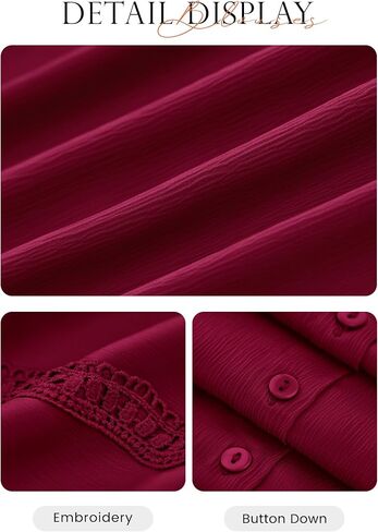 PRETTYGARDEN Women’s Puff Ruffle Sleeve Tops 2025 Summer Trendy V Neck Button Down Shirts Casual Embroidery Chiffon Blouses in Saudi Arabia
