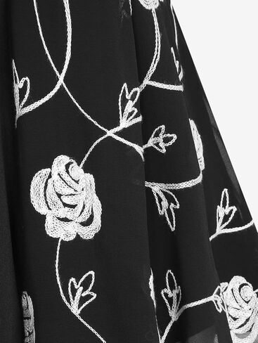 Rosegal Plus Size Womens Embroidery Flowers Flowers Chiffon لوحة تويست 2 في 1 بلوزة قصيرة الأكمام in Saudi Arabia
