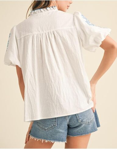 زر مطرز الأزهار للسيدات أسفل غلاف الفقاعة الأعلى قمصان رقبة راقصة in Kuwait