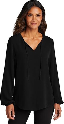Port Authority Women's Textured Crepe Long Sleeve V-Neck Blouse in Saudi Arabia