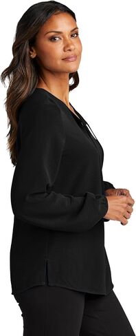 Port Authority Women's Textured Crepe Long Sleeve V-Neck Blouse in Saudi Arabia
