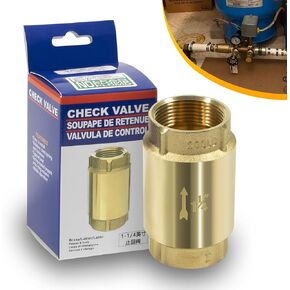 In-Line Check Valve No-Lead Brass Backflow Prevention One Way Check Valves 1-1/4" Female Pipe Thread for most pumps