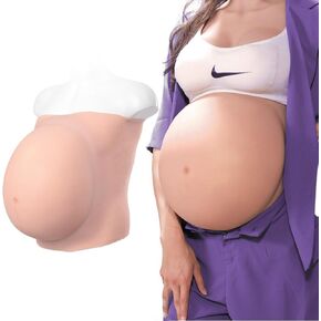 YRZGSAWJ Fake Pregnant Belly 6-10 Month Artificial Realistic Pregnancy Belly Prop Baby Bump Lightweight，Wide Waistband for Pretending Pregnancy (Tan, Large (9-10 month))