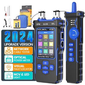 Network Cable Tester with 7 Wavelengths Optical Power Meter, CAT5 CAT6 Ethernet Tester with 10mw Visual Fault Locator, RJ11 RJ45 Lithium Battery PoE Wire Tracer with NCV & LED Light (Blue)