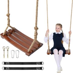Wooden Tree Swing,500lbs Load Capacity Wooden Swing for Adults & Kids,Adjustable Height,Waterproof Hanging Swing Seat for Indoor,Outdoor,Backyard,Garden,Playground (Chocolate Curved Swing)