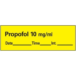 AN-27D10 Anesthesia Tape with Date, Time and Initial, Removable, Propofol 10 mg/mL, 1" Core, 1/2" x 500", Imprints Yellow 333 (Pack of 1)