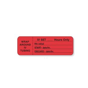 59704479 IV Label, Wraparound Paper, Permanent, I.V. Set___ Hours, 1" 1/2" Core, 3" x 1, Red (Pack of 1000)
