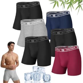 IGOLUMON Mens Underwear Boxer Briefs 6 Pack Breathable Boxers for Men Soft Bamboo Rayon Underwear Trunks with Fly