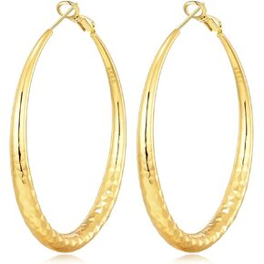 14K Gold Plated 925 Sterling Silver Big Hoop Earrings for Women Hypoallergenic Lightweight Chunky Hoops Earrings for Women Girls