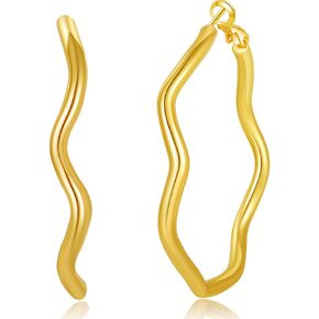Gold Hoop Earrings for Women Minimalist 18K Gold Plated Hoop Earrings Large Unique Wave Shape Big Hoop Earrings for Women Hypoallergenic