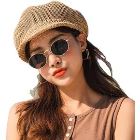 Women Summer Octagonal Cap Straw Thin Newsboy Cap Painter Adjustable Rope Knitted Beret Mesh Boinas para Mujer Hat