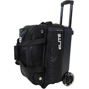 Deluxe 2 Ball Bowling Bag with 5" Smooth Wheels - Large Accessory Pocket, Shoe Compartment, 36" Extendable Handle