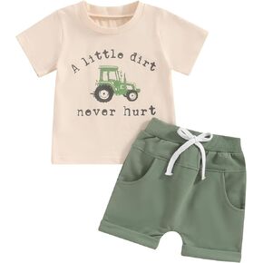 BemeyourBBs Baby Boy Summer Clothes Funny Letter T Shirt Elastic Waist Pockets Shorts Set 2 Piece Outfit