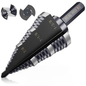 6 PCS Step Drill Bit Set with Automatic Center Punch, 1/8" to 1-3/8", High-Speed Steel Step Drill Bit for Stainless Steel, Metal, Aluminum, Copper, Wood, PVC