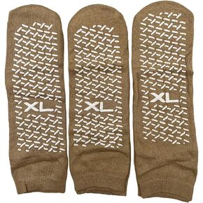 3 Pairs Mens Womens XL Big Size Slipper Socks Non Slip Soft Fuzzy Warm Socks for Bedroom Floor Travel Beige