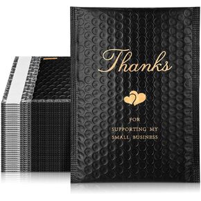 100 Pcs Bubble Mailers 6 x 10 Inch Thank You Padded Shipping Envelopes Poly Waterproof Mailing Envelopes Self Adhesive Shipping Bags for Small Business Clothing Boutique Jewelry Package (Black)