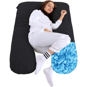 EDUJIN Memory Foam Pregnancy Pillows for Sleeping - Cooling Cotton Cover - U-Shape Full Body Maternity Pillow,Body Pillows for Adults,Pregnancy Pillow for Women,Pregnancy Must Haves(Black) in Saudi Arabia