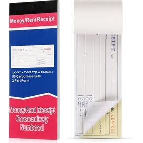 Crtiin 5 Pads Money and Rent Receipt Book 2.75 x 7.2 Inch Bound Cover 2 Part Carbonless Receipt Book with Carbonless Copies Receipt Log Book 50 Sets Per Book