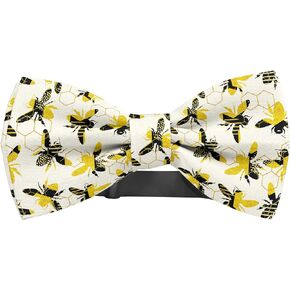 Adjustable Pre-tied bow tie for toddler Boys (Geometric Bee Trendy Pattern) Elegant Cute Bowties for Dogs Cats Pets