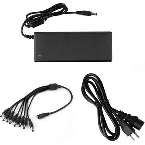 12V 7A CCTV Surveillance Video Power Supply Adapter + 1 to 8 Power Splitter & 110~240V AC 2.1mm Plug for Security Camera，LED Strip Light