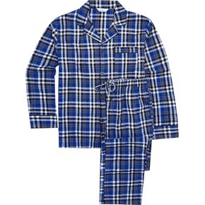 Mens 100% Cotton Flannel Pajama Set with Pant Pockets & Drawstring