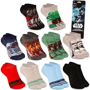 جوارب Star Wars No Show للأطفال - حزمة تحتوي على 10 أزواج من جوارب Star Wars No Show مقاس 10-4 بالإضافة إلى ملصقات للأولاد والبنات من سن 6 إلى 8 | مجموعة هدايا حرب النجوم in Kuwait