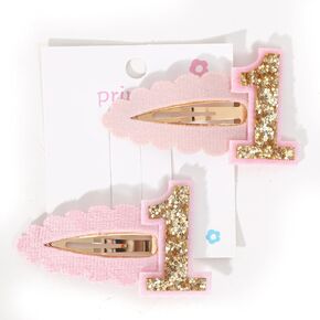 2pcs Hair Clips for Baby Girls - 1st Birthday Hair Clips for Party Decorations,Two Plush Fabric Gold Hair Clip,Head Ornament Accessories Photo Props for Baby Showers (1st pink)