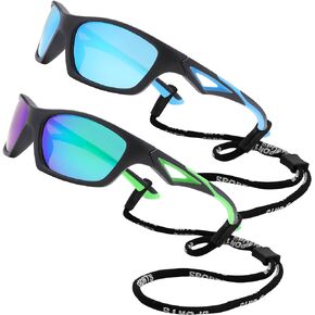 Kids Baseball Sports Polarized Sunglasses 2 Pack - Flexible Shades With Strap for Boys Girls Age 2-8