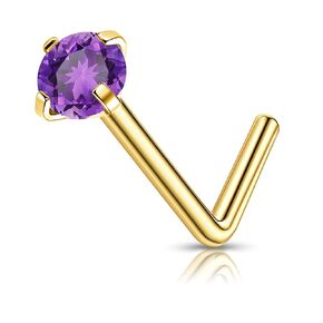 2mm 14k Gold Plated G23 Titanium L Shaped Nose Rings Studs for Sensitive Skin Hypoallergenic 20g Cubic Zircon Handmade Thin Nose Rings L Shaped Nose Piercings Studs for Women Men Pink
