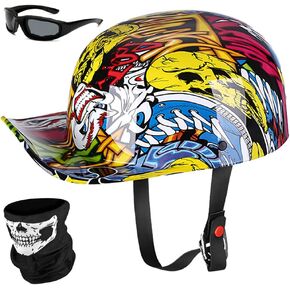 Baseball Motorcycle Helmet Half Cap for Bike Cruiser Chopper Moped Scooter- Dot Approved