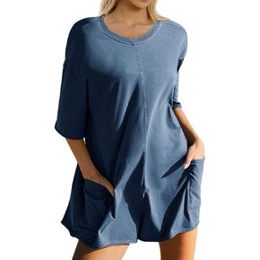 Ugerlov Women's Casual Rompers Half Sleeve Short Jumpsuits Athletic Scoop Neck Overalls Hot Shot Tee Romper with Pockets
