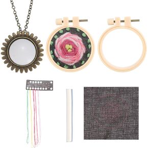 PATIKIL Embroidery Necklace Kit, Embroidery Kit for Beginners Cross Stitch Kits for Beginners Embroidery Kits Small Pendant Hand Crafts for Adults Women Gift DIY Jewelry Making, Flower