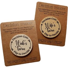 Decision Maker Coin Funny Couple Gifts for Women Men, Couples Decision Making, Wooden Decision Flip Coin, Double-Side Decision Coin, Gift for Husband Wife, Funny Couple Games