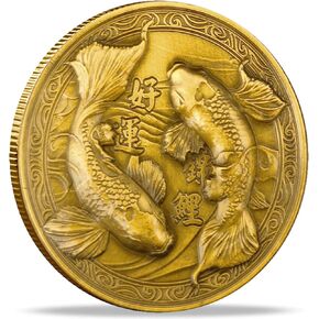 Koi Fish Golden Lucky Coin - Chinese New Year Gift for Prosperity and Good Fortune - Lottery Tickets Scratcher Tool