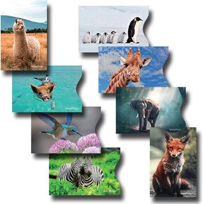 8 RFID Blocking Sleeves, Credit Card Protector, Anti-Theft Credit Card Holder, for Men and Women, Elephant, Zebra, Fox, Giraffe, Hummingbird, Penguin, Alpaca and Piggy Prints