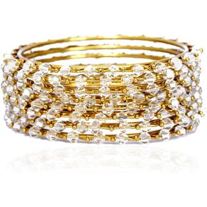 JD'Z COLLECTION Bangles for Women, Crystal 8Pc Bracelet Bangle Jewelry Bollywood Heavy Metal Gold Rose & Silver Tone in Kuwait