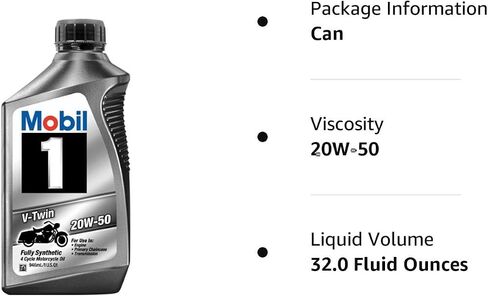 Mobil 1 96936 20W-50 V-Twin Synthetic Motocycle Motor Oil - 1 Quart (Pack of 6) in Saudi Arabia