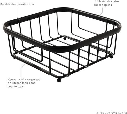 حامل مناديل أفقي من Spectrum Diversified Ashley Flat، ديكور حديث لتناول الطعام لطاولات المطبخ وأسطح العمل، أسود in Kuwait