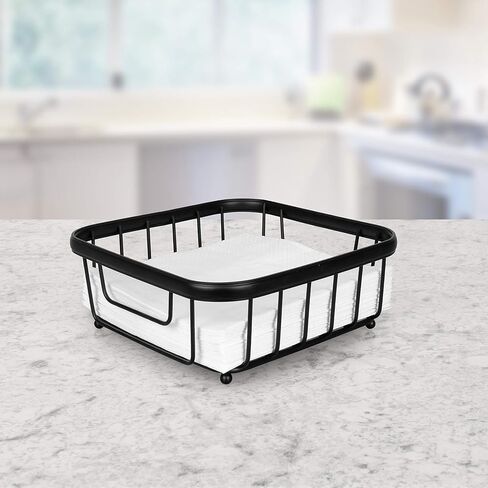 حامل مناديل أفقي من Spectrum Diversified Ashley Flat، ديكور حديث لتناول الطعام لطاولات المطبخ وأسطح العمل، أسود in Kuwait