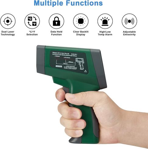مسدس حرارة بالأشعة تحت الحمراء من INKBIRDPLUS للطهي، مسدس ميزان حرارة ليزر رقمي لفرن البيتزا والزواحف مع إضاءة خلفية، -58 درجة فهرنهايت ~ 1382 درجة فهرنهايت (INK-IFT03) in Kuwait