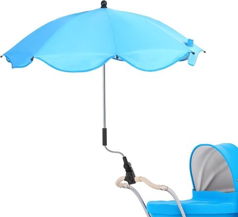 Baby Stroller Umbrella Universal Clip on 26" Portable Stroller Parasol UPF 50+ Adjustable Wheelchair Umbrella with Clamp for Toddlers Beach Chairs Camping Travelling Accessories, Blue in Saudi Arabia