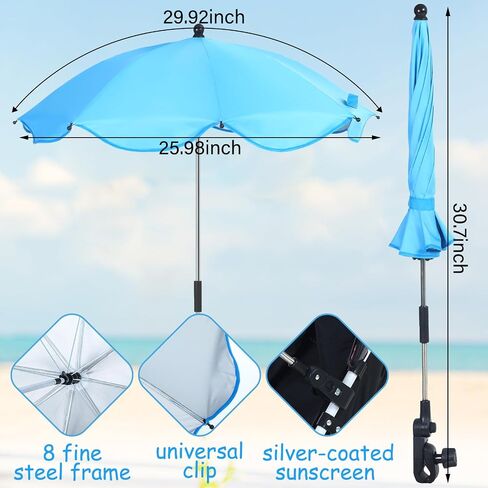 Baby Stroller Umbrella Universal Clip on 26" Portable Stroller Parasol UPF 50+ Adjustable Wheelchair Umbrella with Clamp for Toddlers Beach Chairs Camping Travelling Accessories, Blue in Saudi Arabia