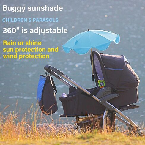 Baby Stroller Umbrella Universal Clip on 26" Portable Stroller Parasol UPF 50+ Adjustable Wheelchair Umbrella with Clamp for Toddlers Beach Chairs Camping Travelling Accessories, Blue in Saudi Arabia