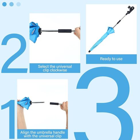 Baby Stroller Umbrella Universal Clip on 26" Portable Stroller Parasol UPF 50+ Adjustable Wheelchair Umbrella with Clamp for Toddlers Beach Chairs Camping Travelling Accessories, Blue in Saudi Arabia