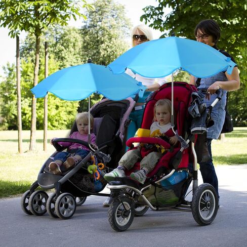Baby Stroller Umbrella Universal Clip on 26" Portable Stroller Parasol UPF 50+ Adjustable Wheelchair Umbrella with Clamp for Toddlers Beach Chairs Camping Travelling Accessories, Blue in Saudi Arabia