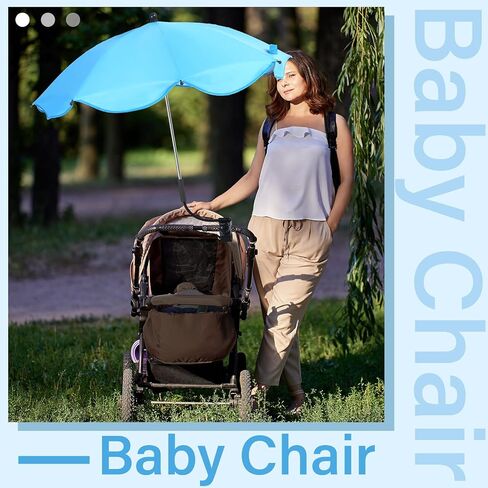 Baby Stroller Umbrella Universal Clip on 26" Portable Stroller Parasol UPF 50+ Adjustable Wheelchair Umbrella with Clamp for Toddlers Beach Chairs Camping Travelling Accessories, Blue in Saudi Arabia