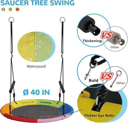 Saucer Swing for Kids Outdoor Tree Swings for Adults, 40 Inch Large Round Saucer Tree Swing, 800lb Weight Capacity Waterproof Flying Swing Seat with 2 Tree Hanging Straps, Multicolour in Saudi Arabia