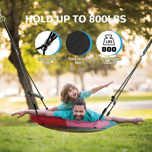 Saucer Swing for Kids Outdoor Tree Swings for Adults, 40 Inch Large Round Saucer Tree Swing, 800lb Weight Capacity Waterproof Flying Swing Seat with 2 Tree Hanging Straps, Multicolour in Saudi Arabia